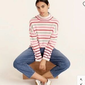 J Crew Cashmere Snowberry Striped Multicolor Turtleneck Sweater Small EUC